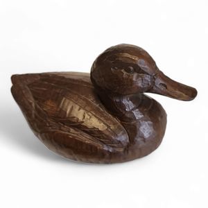 Vintage Ironwood Resin Decoy Duck Figurine, Carved Texture, 4-1/2" long